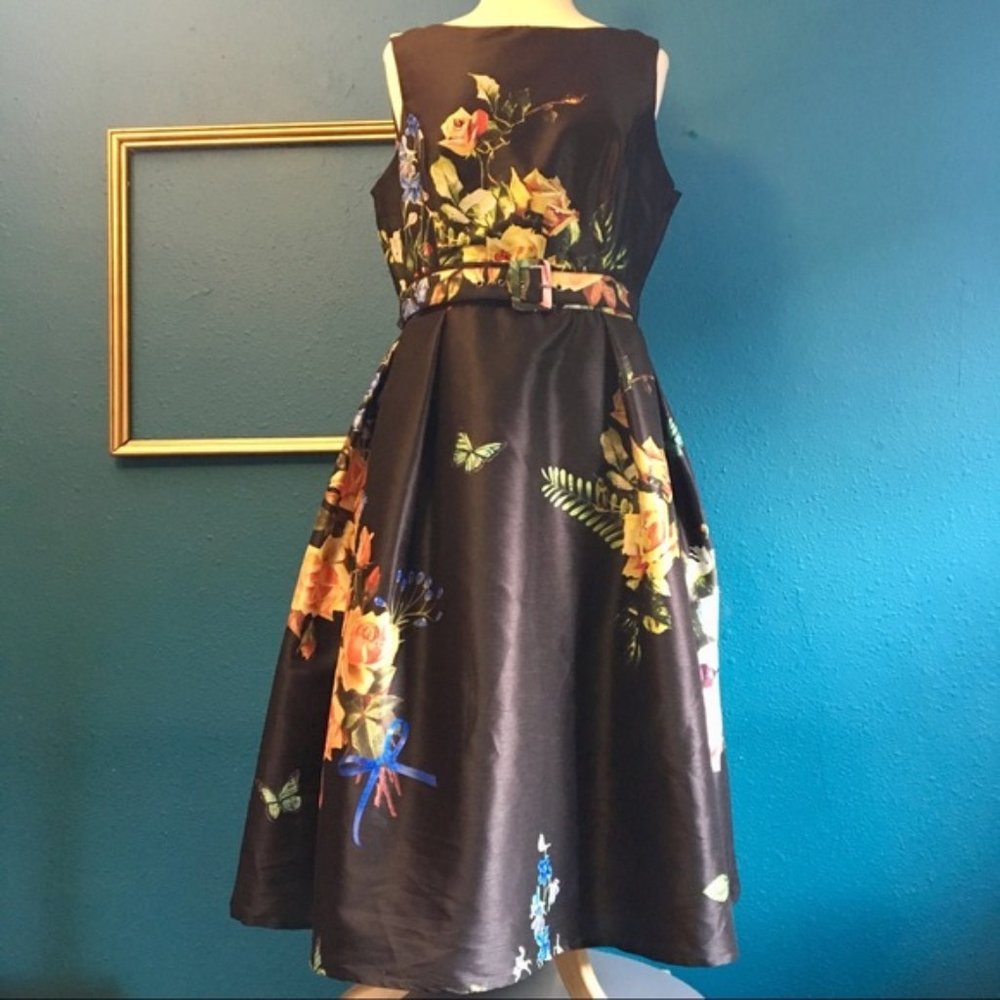 eShakti dress, black with floral & butterfly print